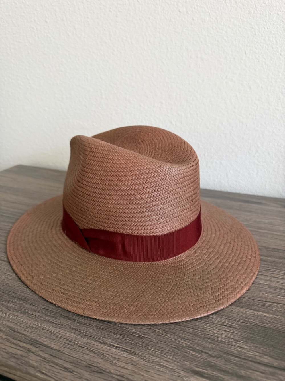 rag & bone Brown Panama Hat with Burgundy Band